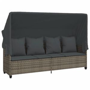 vidaXL Sun Lounger with Canopy and Cushions Grey Poly Rattan