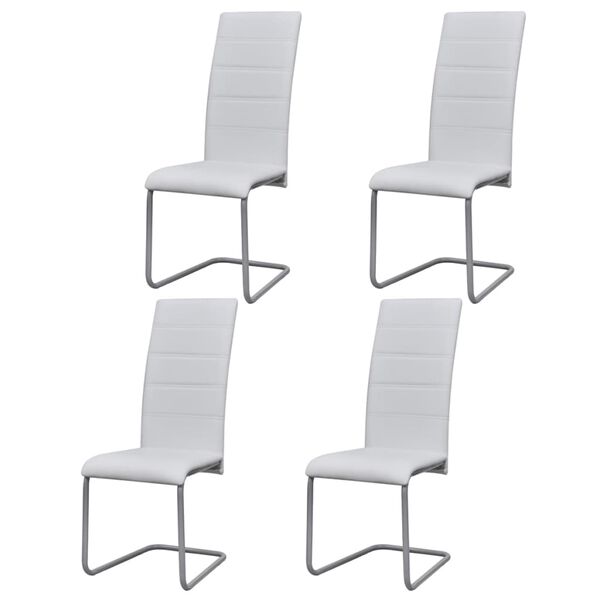vidaXL Cantilever Dining Chairs 4 pcs White Faux Leather