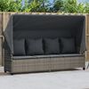 vidaXL Sun Lounger with Canopy and Cushions Grey Poly Rattan
