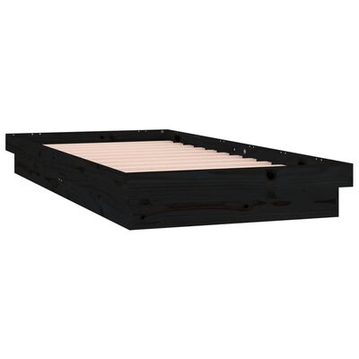 vidaXL LED Bed Frame Black 90x190 cm Single Solid Wood