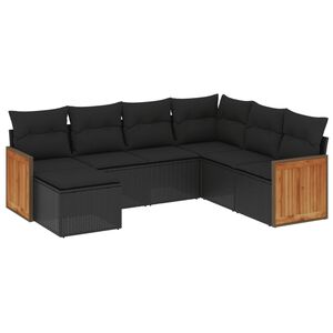 vidaXL 7 Piece Garden Sofa Set with Cushions Black Poly Rattan