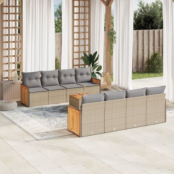 vidaXL 9 Piece Garden Sofa Set with Cushions Beige Poly Rattan