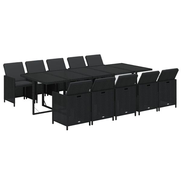 vidaXL 11 Piece Garden Dining Set with Cushions Poly Rattan Black