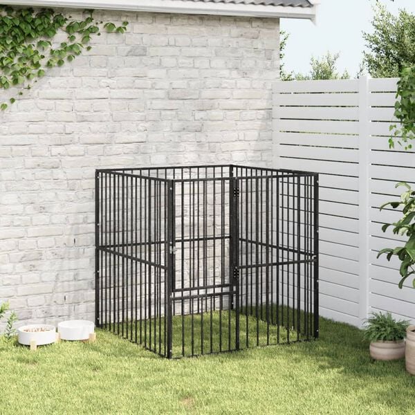 vidaXL Dog Playpen 4 Panel Black Galvanised Steel