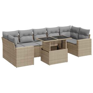 vidaXL 8 Piece Garden Sofa Set with Cushions Beige Poly Rattan