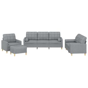 vidaXL 4 Piece Sofa Set with Pillows Light Grey Fabric