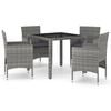 vidaXL 5 Piece Garden Dining Set Poly Rattan and Tempered Glass Grey