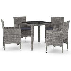 vidaXL 5 Piece Garden Dining Set Poly Rattan and Tempered Glass Grey