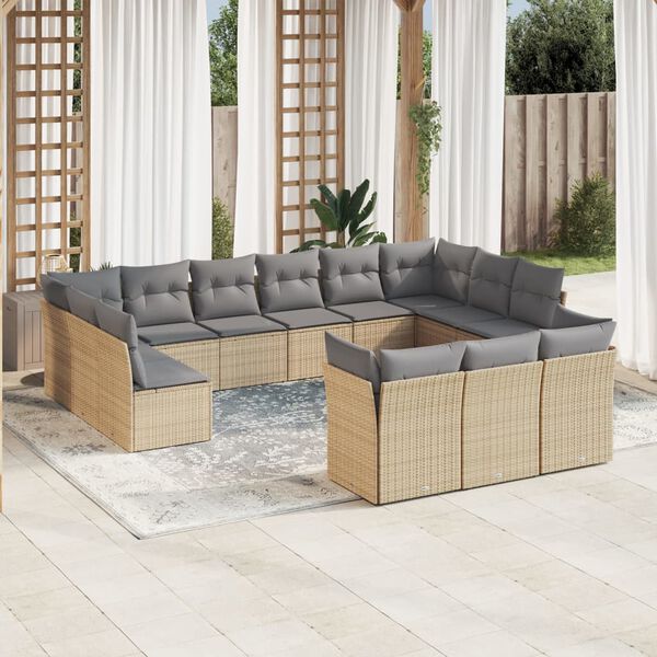 vidaXL 13 Piece Garden Sofa Set with Cushions Beige Poly Rattan