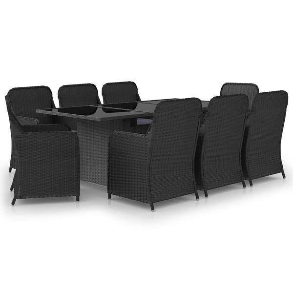 vidaXL 9 Piece Garden Dining Set Poly Rattan Black