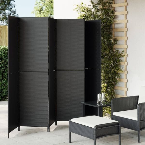 vidaXL Room Divider 6 Panels Black Poly Rattan