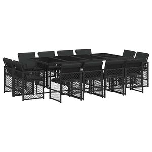 vidaXL 13 Piece Garden Dining Set with Cushions Black Poly Rattan