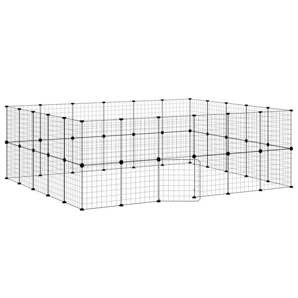 vidaXL 44-Panel Pet Cage with Door Black 35x35 cm Steel
