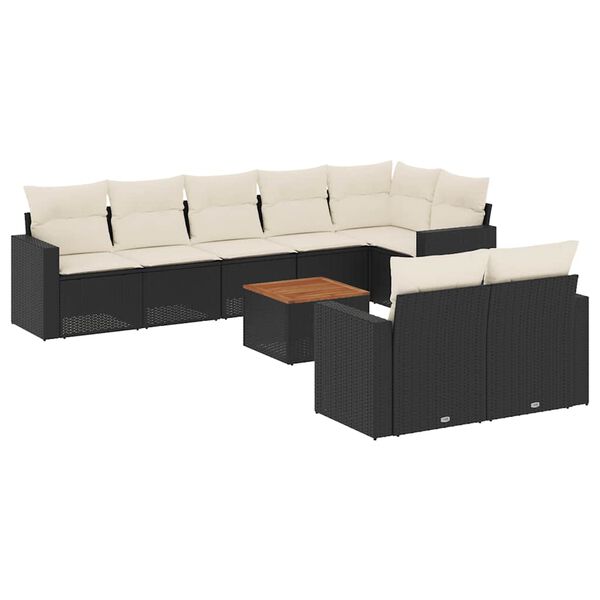 vidaXL 9 Piece Garden Sofa Set with Cushions Black Poly Rattan