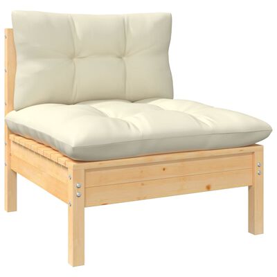 vidaXL Garden Middle Sofa with Cream Cushions Solid Pinewood