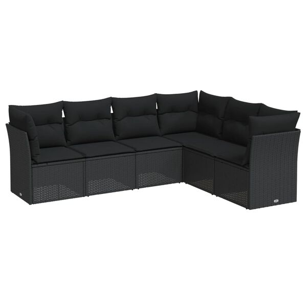 vidaXL 6 Piece Garden Sofa Set with Cushions Black Poly Rattan