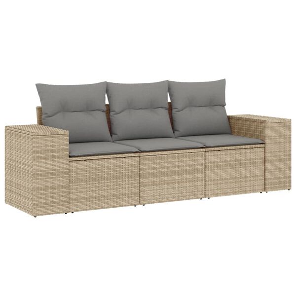 vidaXL 3 Piece Garden Sofa Set with Cushions Beige Poly Rattan