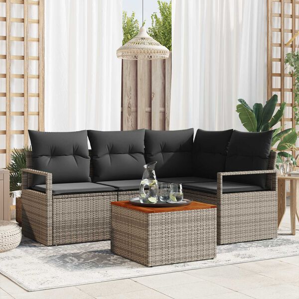 vidaXL Garden Sofa Set with Storage 5 pcs Grey Poly Rattan