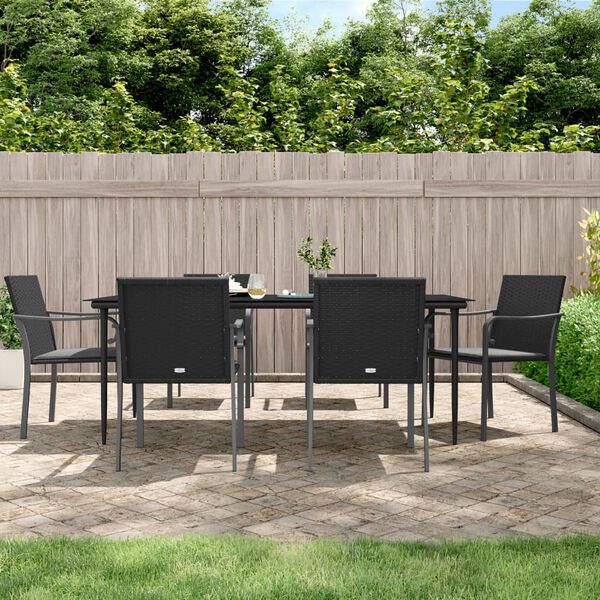 vidaXL 7 Piece Garden Dining Set with Cushions Poly Rattan and Steel