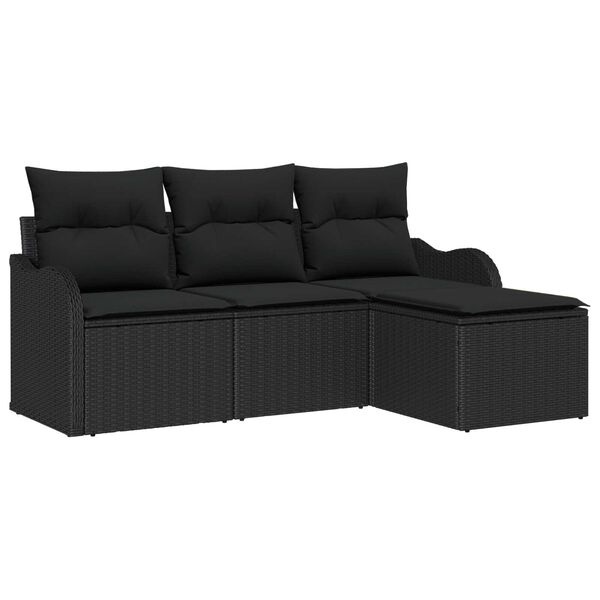 vidaXL Garden Sofa Set with Cushion 4 pcs Black Poly Rattan