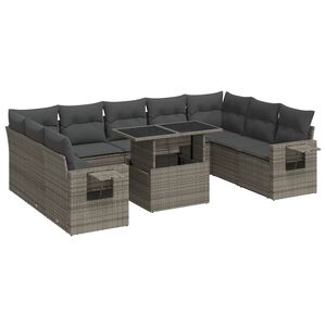 vidaXL 10 Piece Garden Sofa Set with Cushions Grey Poly Rattan