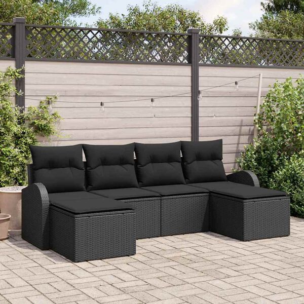 vidaXL Sofa Set with Cushion with Storage 6 pcs Black Poly Rattan