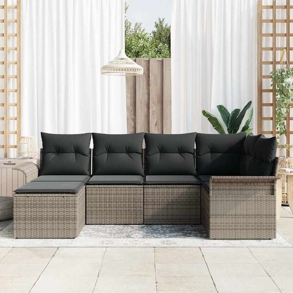 vidaXL Garden Sofa Set with Cushion 6 pcs Grey Poly Rattan