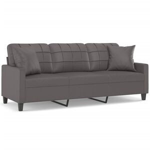 vidaXL 3-Seater Sofa with Throw Pillows Grey 180 cm Faux Leather