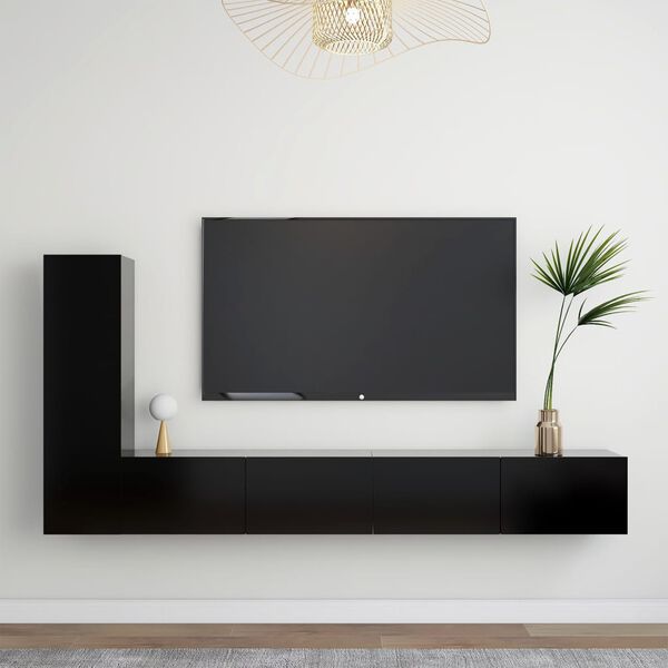 vidaXL 3 Piece TV Cabinet Set Black Engineered Wood