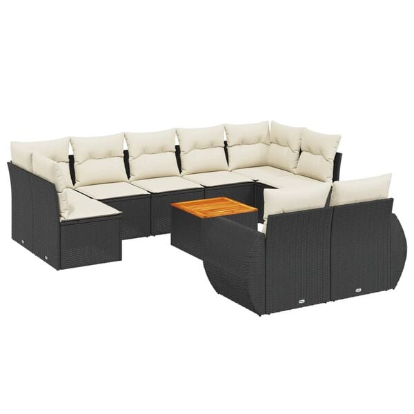 vidaXL 10 Piece Garden Sofa Set with Cushions Black Poly Rattan