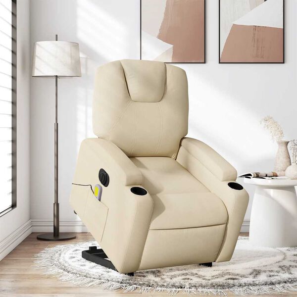 vidaXL Electric Stand up Massage Recliner Chair Cream Fabric