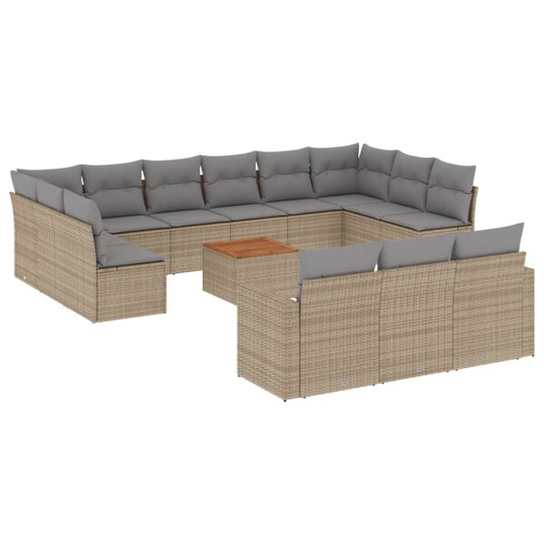 vidaXL 14 Piece Garden Sofa Set with Cushions Mix Beige Poly Rattan