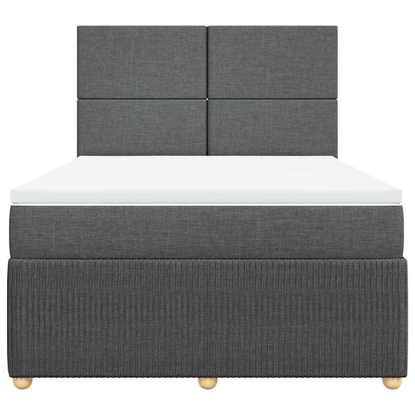 vidaXL Box Spring Bed with Mattress Dark Grey Queen Fabric