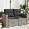 vidaXL Garden Sofa with Cushions 2-Seater Grey Poly Rattan