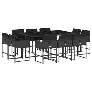 vidaXL 11 Piece Garden Dining Set with Cushions Black Poly Rattan