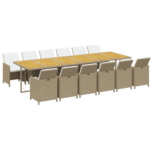 vidaXL 13 Piece Garden Dining Set with Cushions Poly Rattan Beige