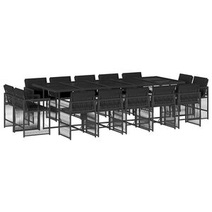 vidaXL 15 Piece Garden Dining Set with Cushions Black Poly Rattan