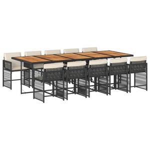 vidaXL 11 Piece Garden Dining Set with Cushions Black Poly Rattan