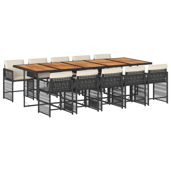 vidaXL 11 Piece Garden Dining Set with Cushions Black Poly Rattan