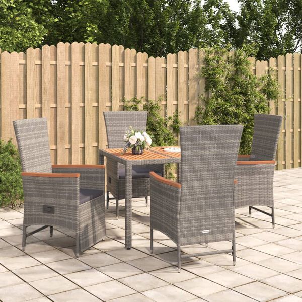 vidaXL 5 Piece Garden Dining Set with Cushions Grey Poly Rattan