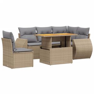 vidaXL 6 Piece Garden Sofa Set with Cushions Beige Poly Rattan