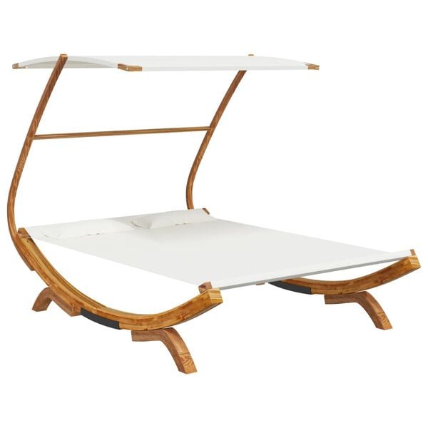 vidaXL Outdoor Lounge Bed with Canopy 165x203x138 cm Solid Bent Wood Cream