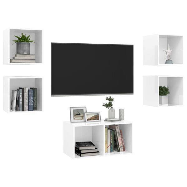 vidaXL 5 Piece TV Cabinet Set High Gloss White Engineered Wood