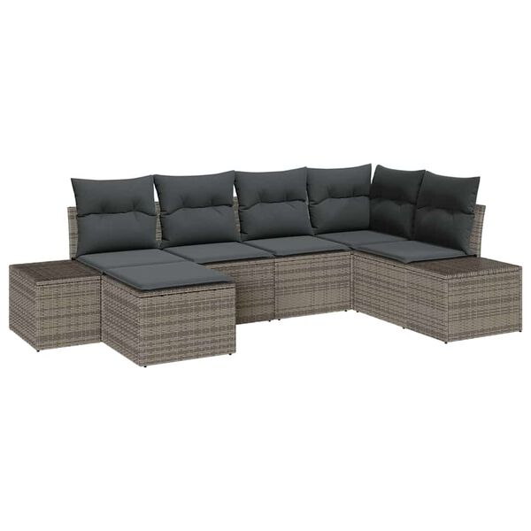 vidaXL Garden Sofa Set with Cushion 6 pcs Grey Poly Rattan