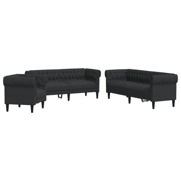 vidaXL 3 Piece Sofa Set Black Fabric
