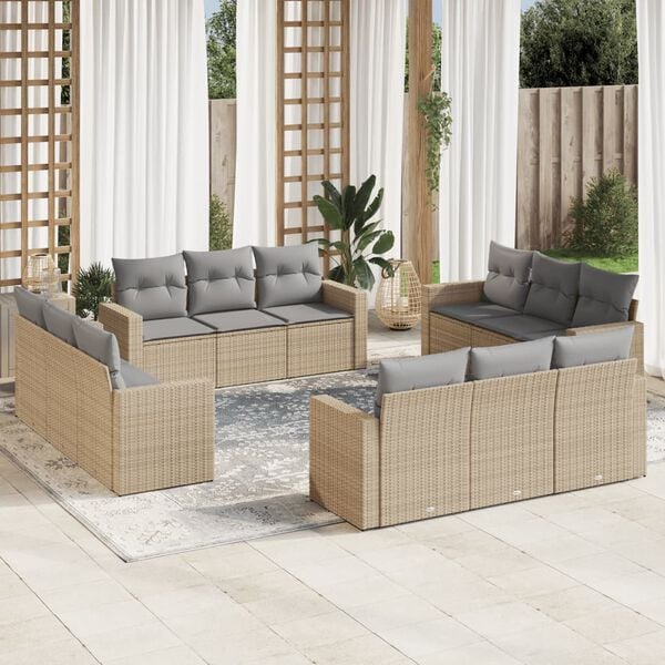 vidaXL 12 Piece Garden Sofa Set with Cushions Beige Poly Rattan