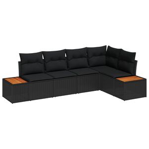 vidaXL Garden Sofa Set with Cushion 5 pcs Black Poly rattan