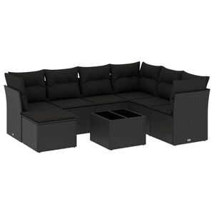 vidaXL 8 Piece Garden Sofa Set with Cushions Black Poly Rattan