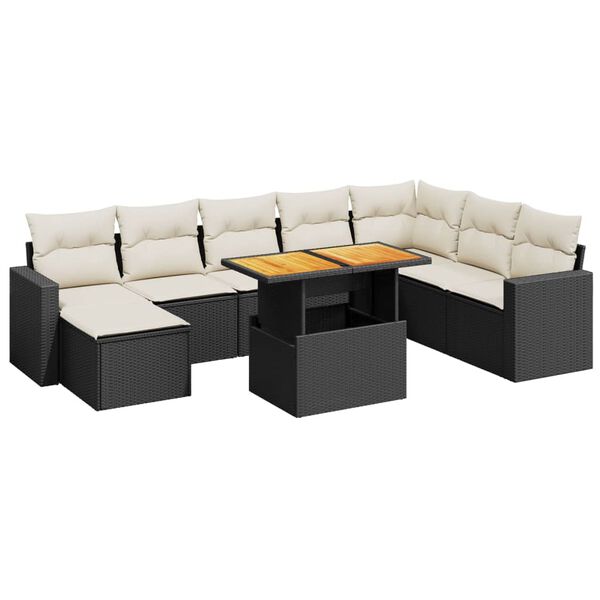 vidaXL 9 Piece Garden Sofa Set with Cushions Black Poly Rattan