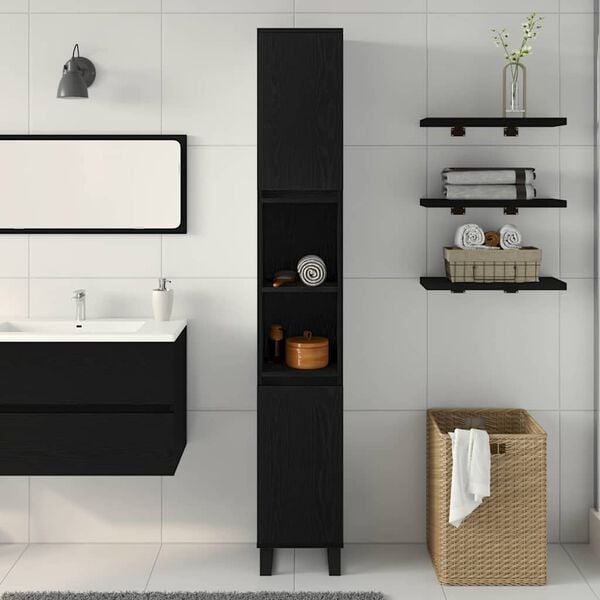 vidaXL Bathroom Cabinet Black Oak 30 x 30 x 190 cm Engineered Wood